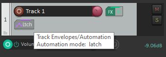 REAPER track with Envelopes toggle button hovered