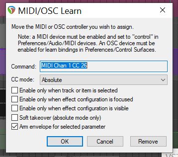 Learn MIDI dialog open